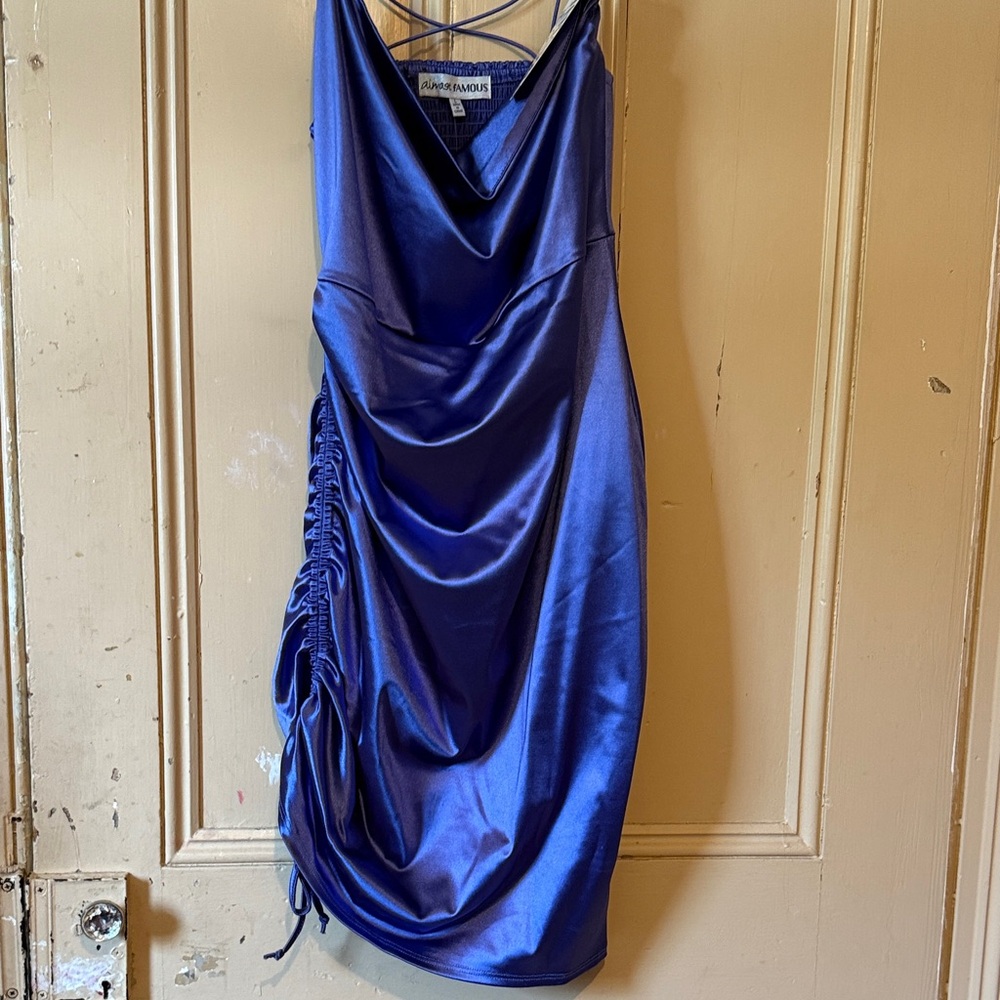 Almost Famous Deep Blue Satin Mini Dress
